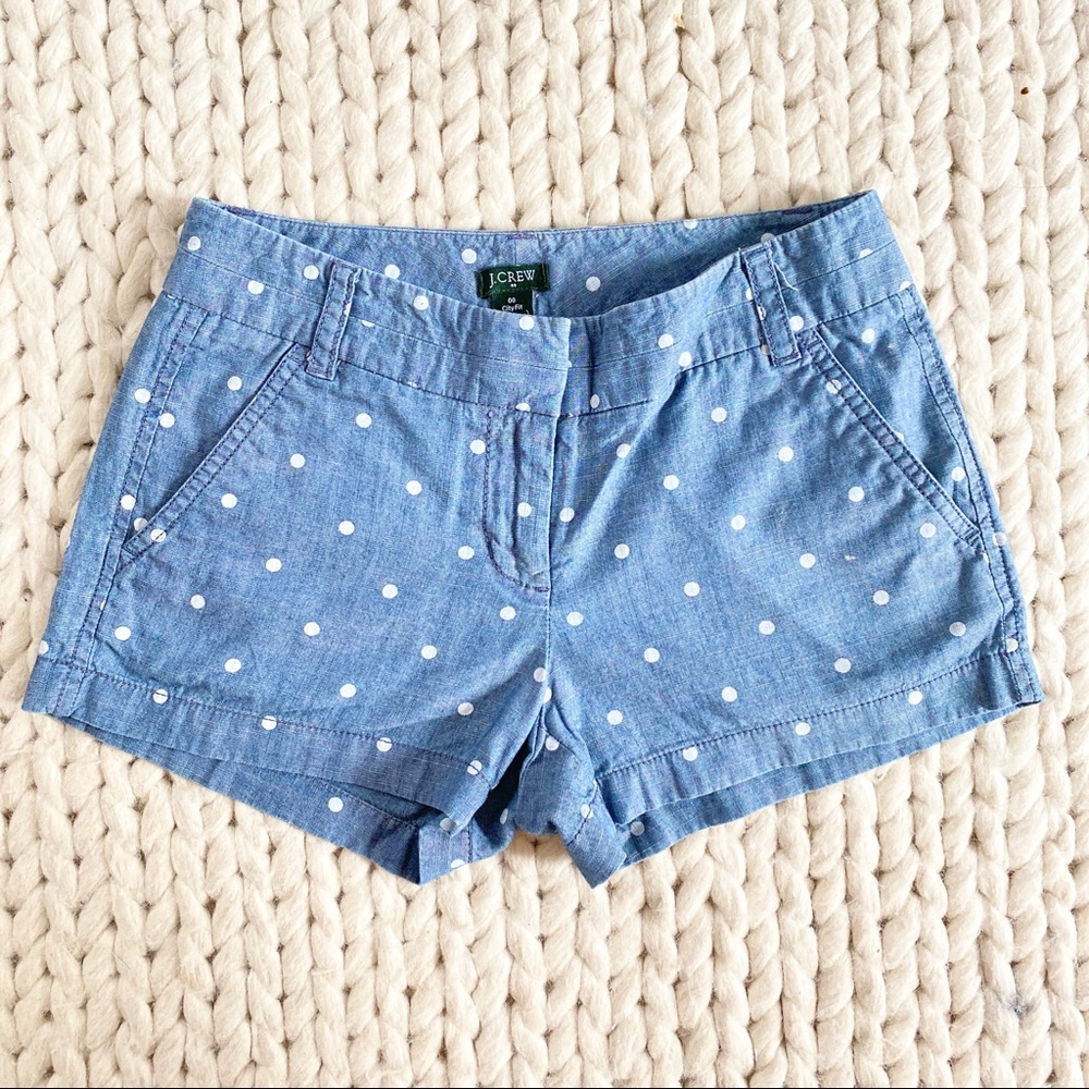 J.Crew Blue Chambray Polka Dot Shorts 00